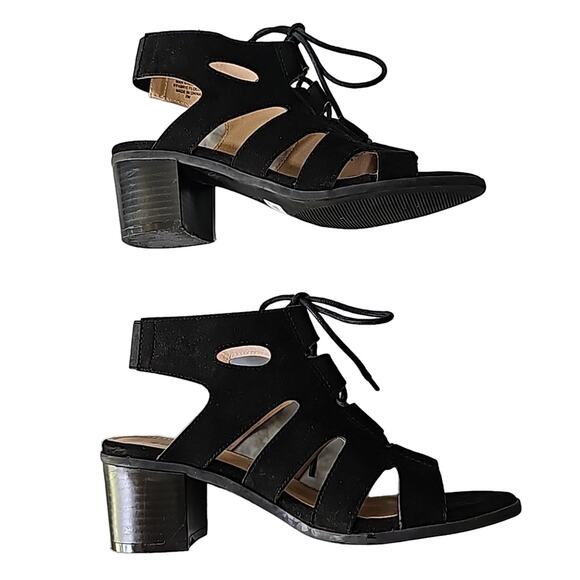 Womens Sz 7W Black Witchy Whimsigoth Goth Lace Up Block Heel - Picture 1 of 14